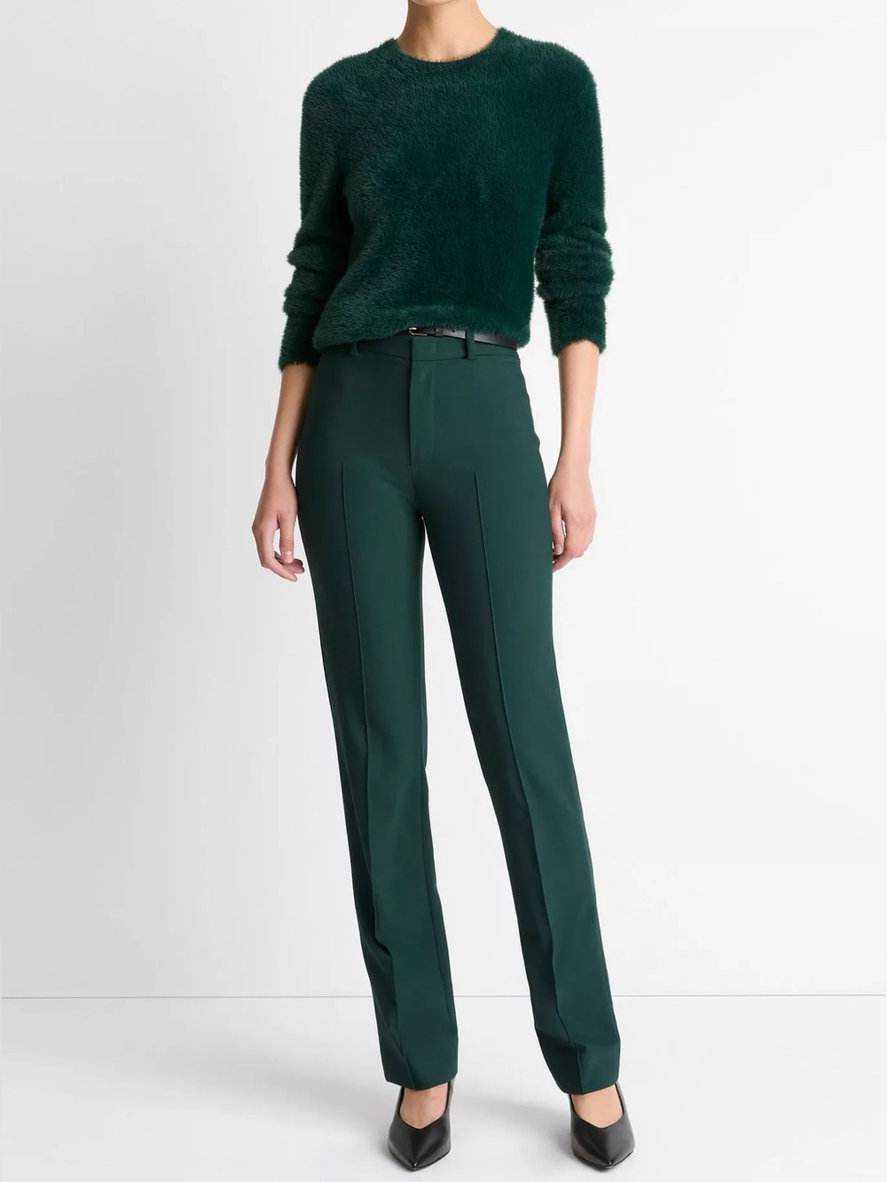 Akris Punto Tailored Straight-Leg Pintuck Work Pants - Dark Green Size 4